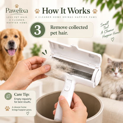Pawelixa FurLift Pro in use, removing collected pet hair from furniture for a cleaner home.